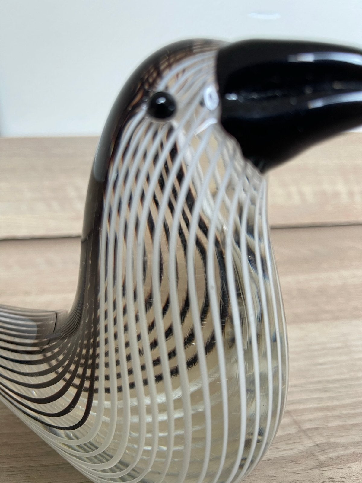 Murano-glaskunstvogel met zwart-witte strepen, Antiek en Kunst, Zwart, Object, Handgemaakt, Ophalen