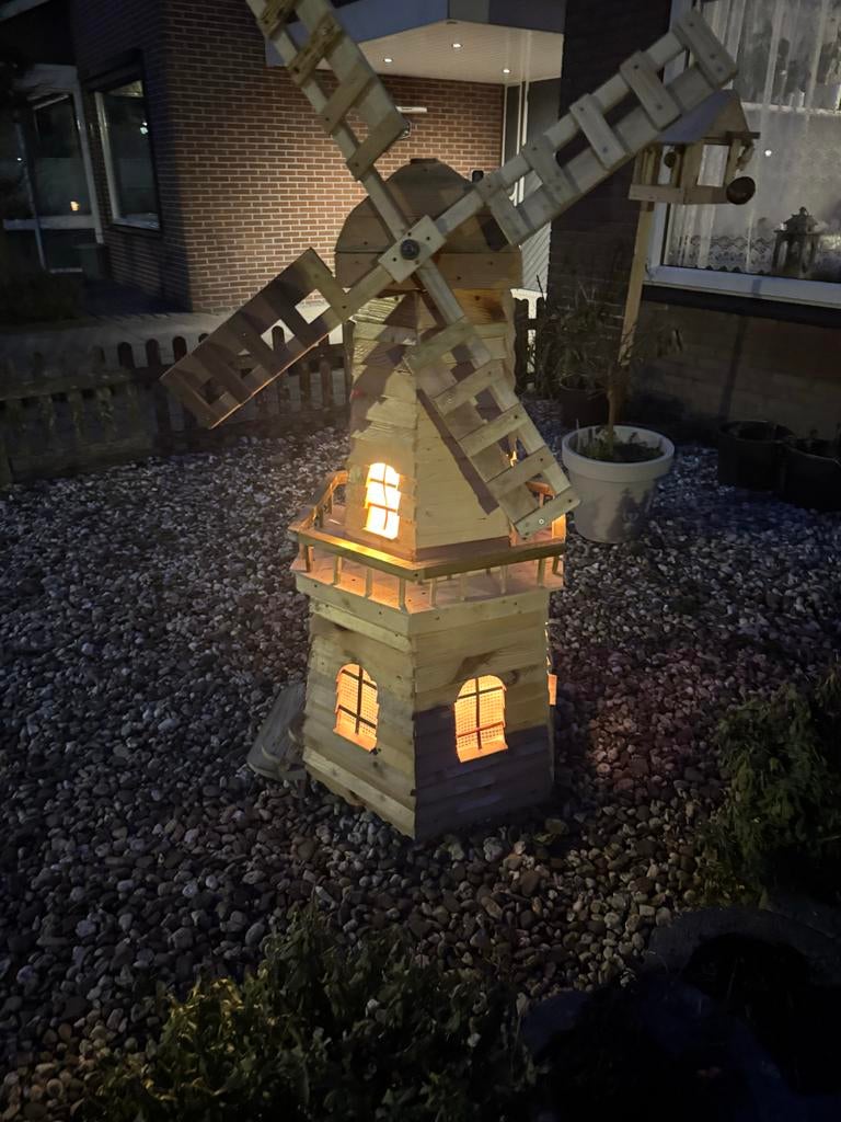 Zelfgemaakte houten windmolen met verlichting, Ophalen, Gebruikt