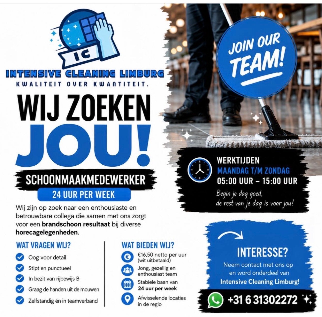 Schoonmaker gezocht, Overige niveaus, Starter, Overige vormen