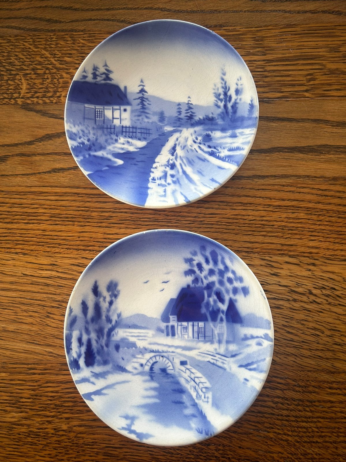 2 vintage blauw-witte wandborden, Ophalen of Verzenden