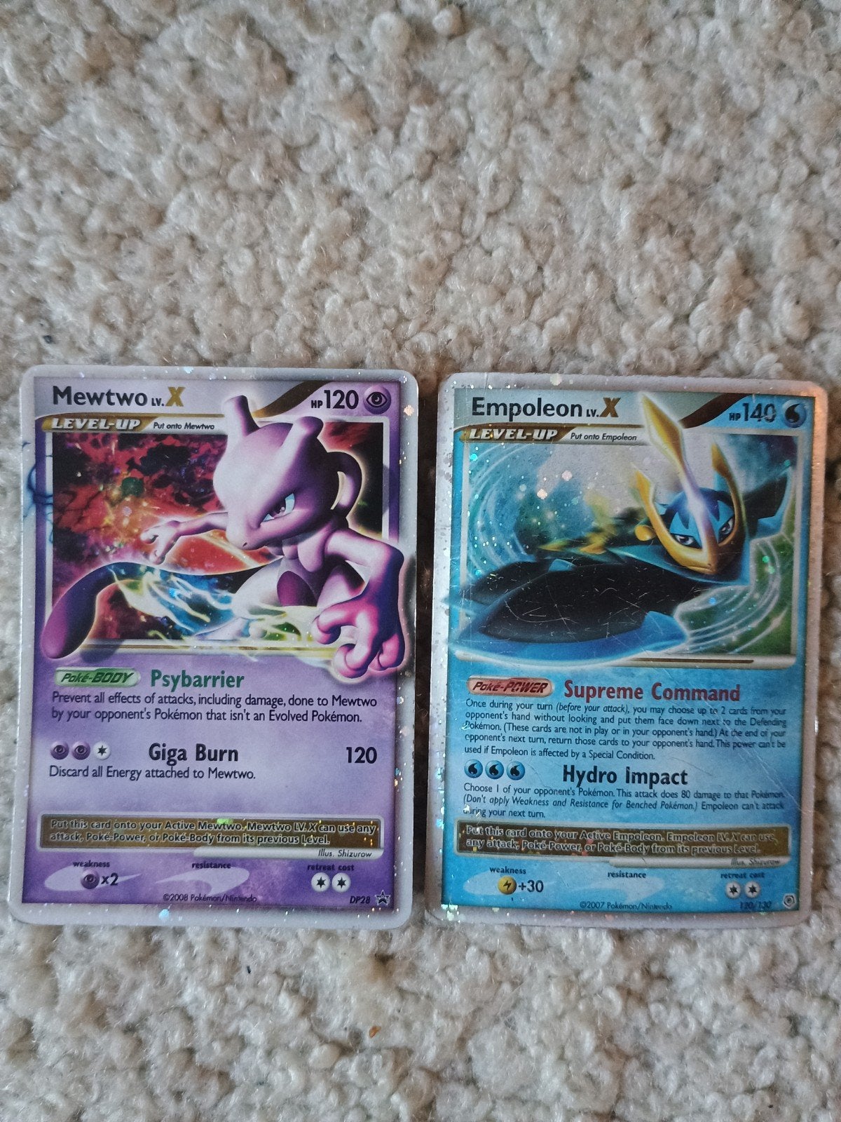 Pokemon lv.x kaarten Mewtwo en Empoleon, Ophalen of Verzenden, Zo goed als nieuw, Meerdere kaarten, Foil