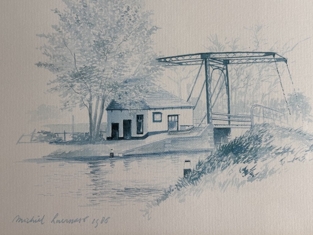 Originele Aquarel Wijkerbrug - Michiel Laernoes, Ophalen of Verzenden, Tekening, Pentekening, Handgemaakt