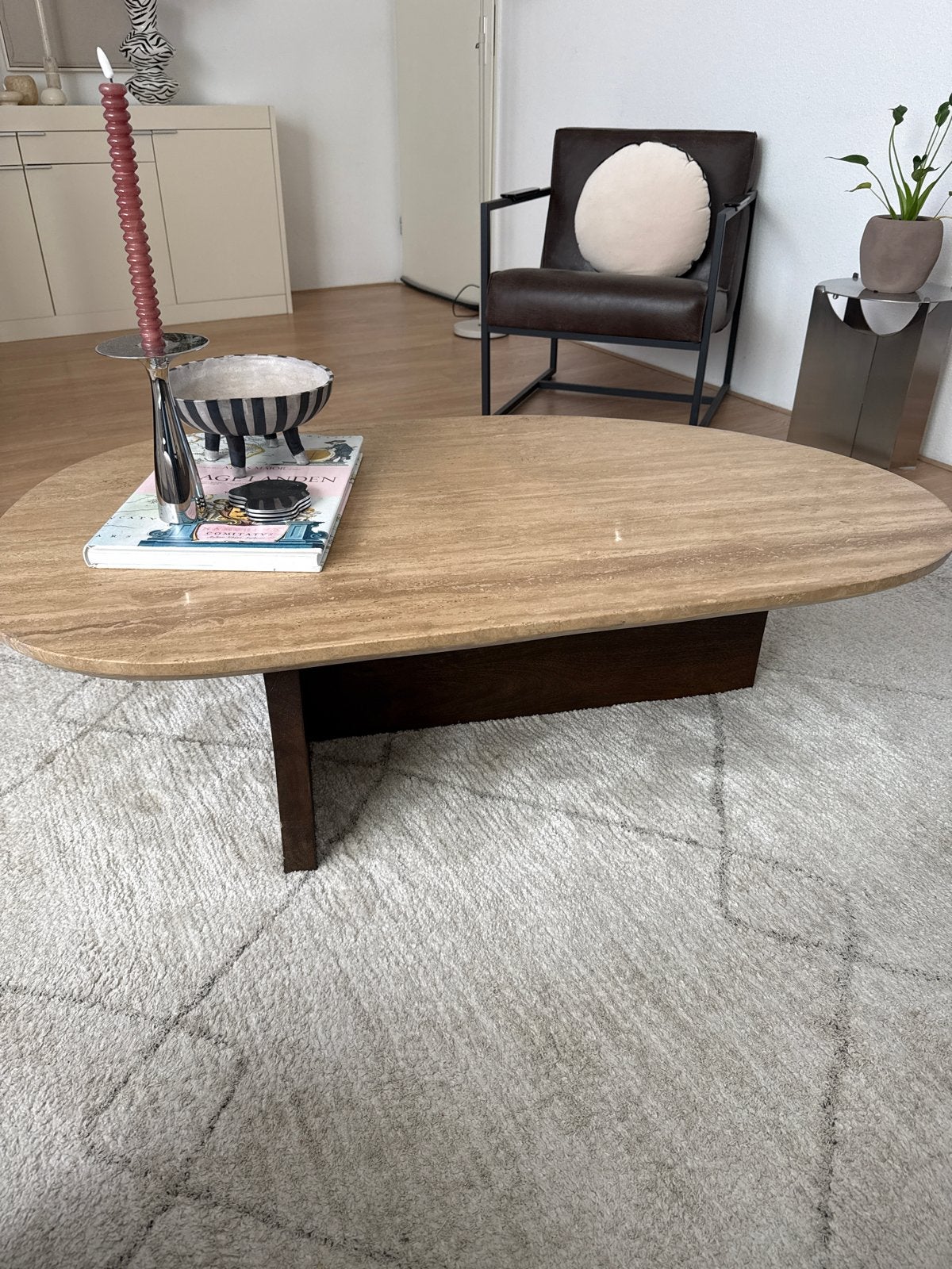 Ovale Travertin Salontafel - vandaag voor 100 euro ophalen!, Huis en Inrichting, Ophalen, Overige materialen, 100 tot 150 cm, 50 tot 100 cm