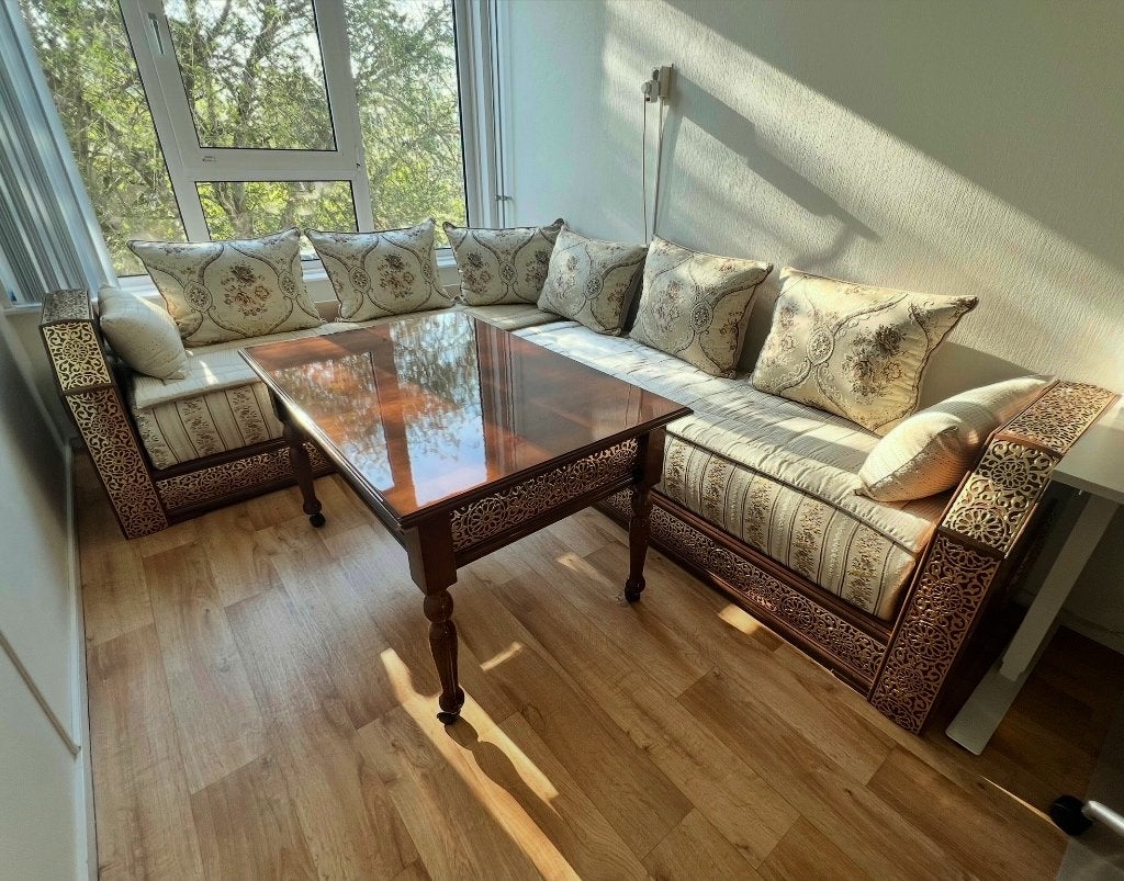 Marokkaanse banken - complete Sedari + tafel + 2x bekleding, Ophalen, Gebruikt, Stof, Marokkaans