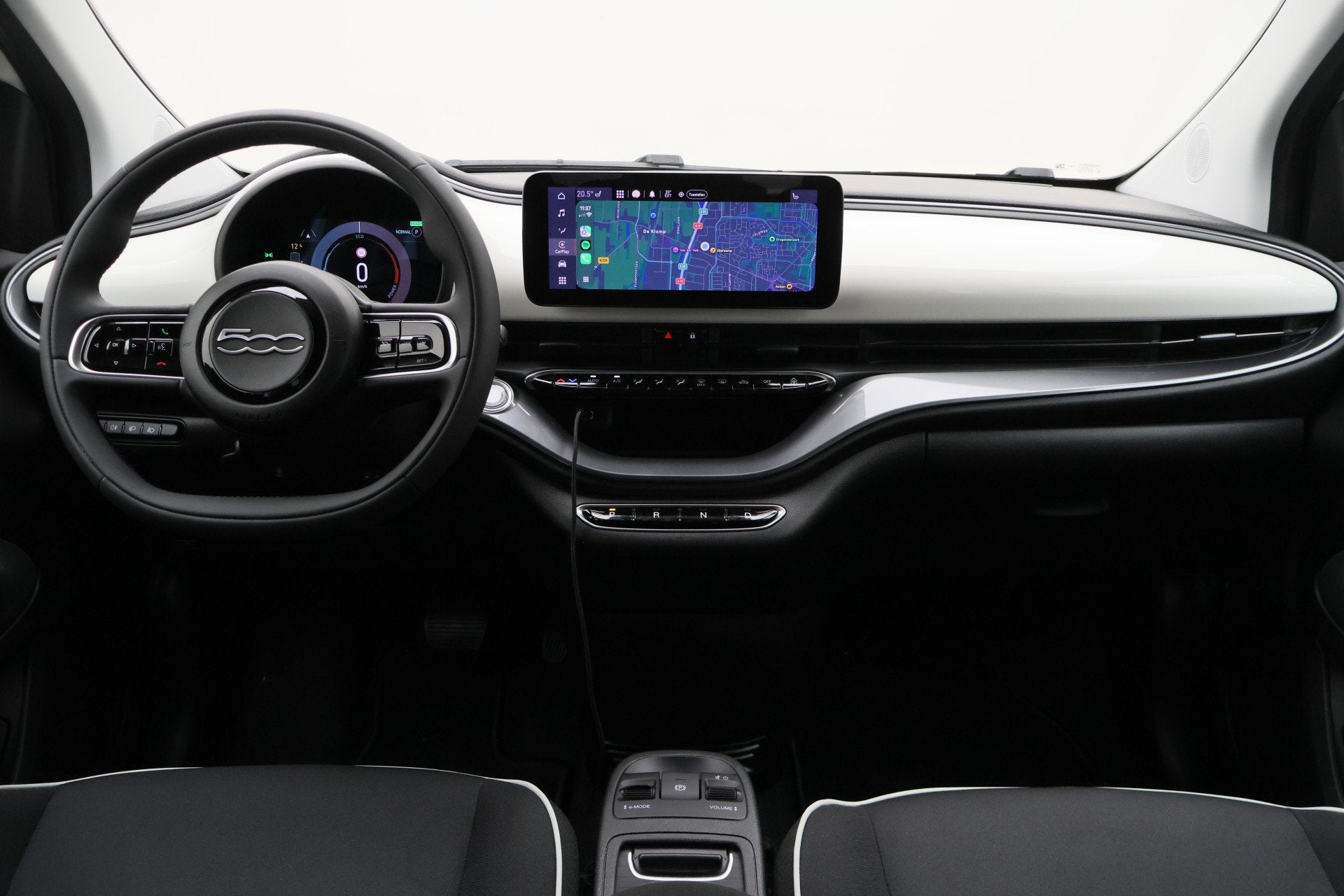 Fiat 500C Icon 42 kWh SOH 95%, Camera, Apple Carplay, Keyles, Auto's, Stof, Gebruikt, Zwart, 4 stoelen