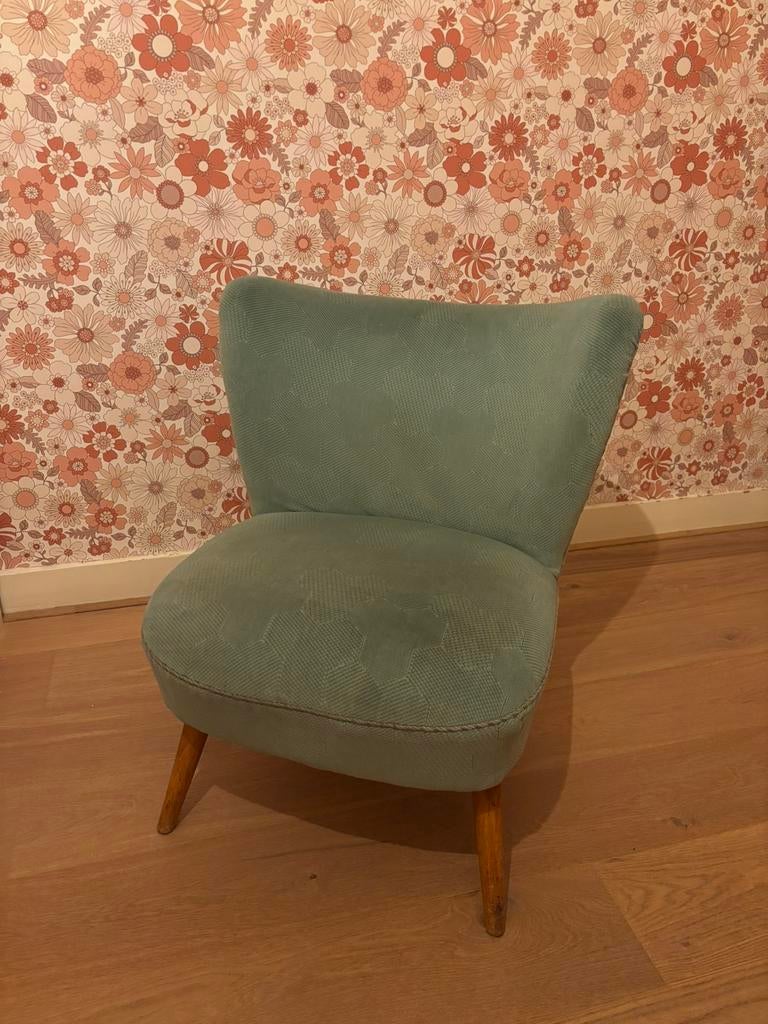 Prachtig vintage turqoise stoeltje, Ophalen, Gebruikt, Minder dan 75 cm, Vintage