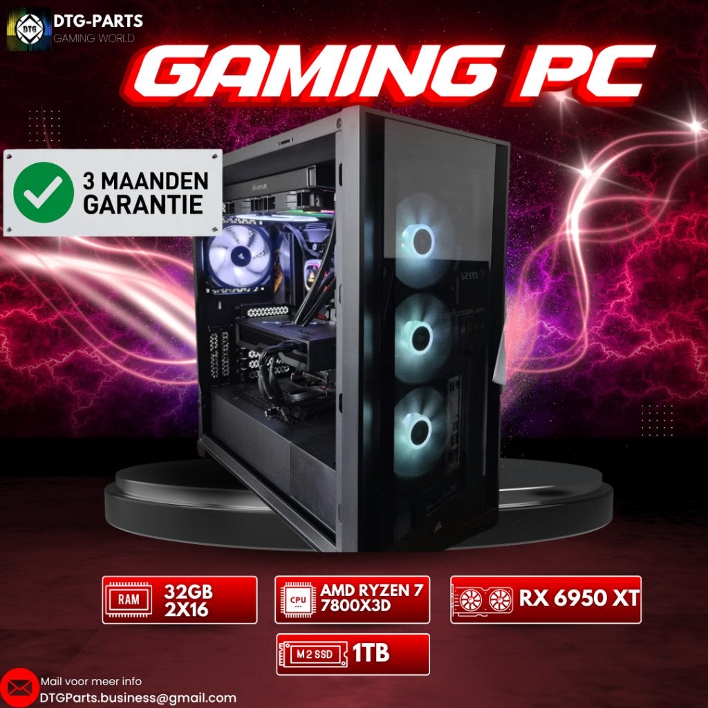 Gaming PC // RX 6950 XT & AMD 7 7800X3D, Computers en Software, Desktop Pc's, Refurbished, 4 Ghz of meer, SSD, 32 GB, Met videokaart