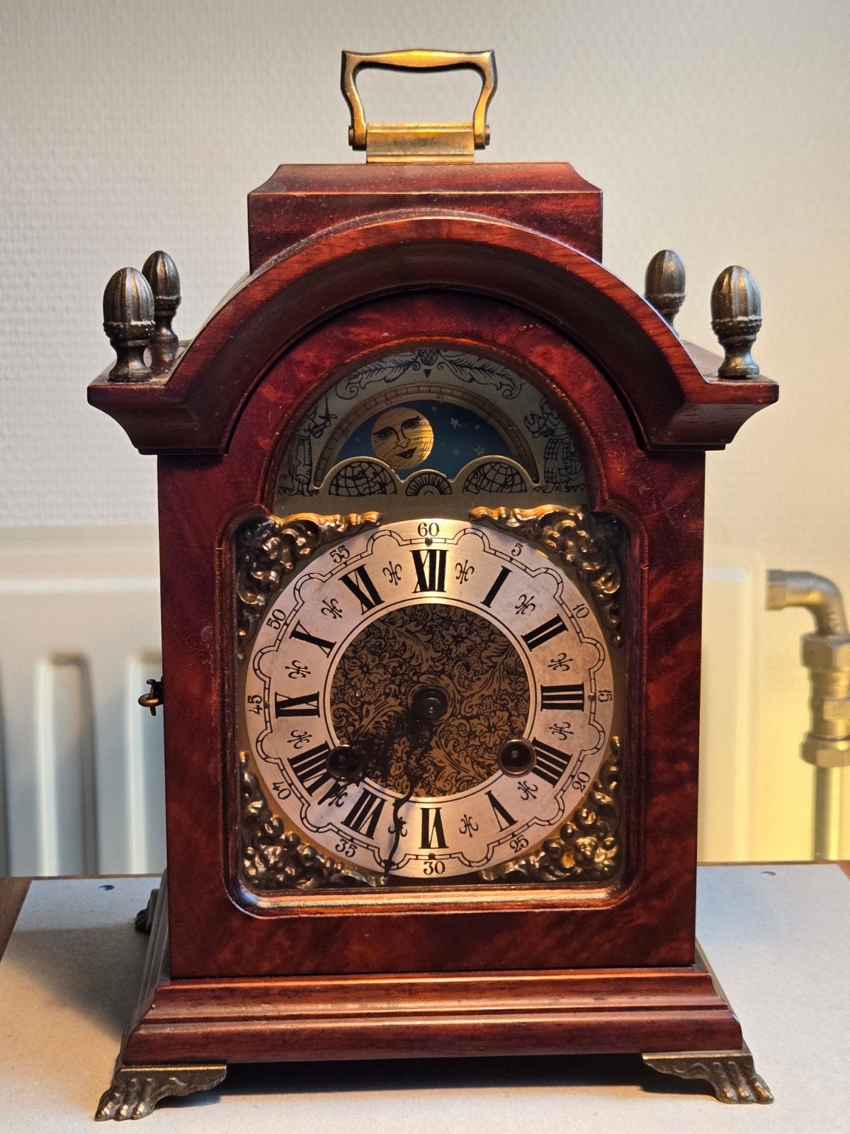 Antieke FHS Hermle Tafelklok met Maanfase en Sleutel, Antiek en Kunst, Ophalen of Verzenden