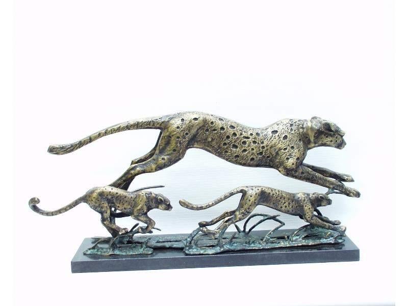 Nieuw beeld moeder luipaard zwart marmeren voet 53 cm L., Antiek en Kunst, Ophalen of Verzenden