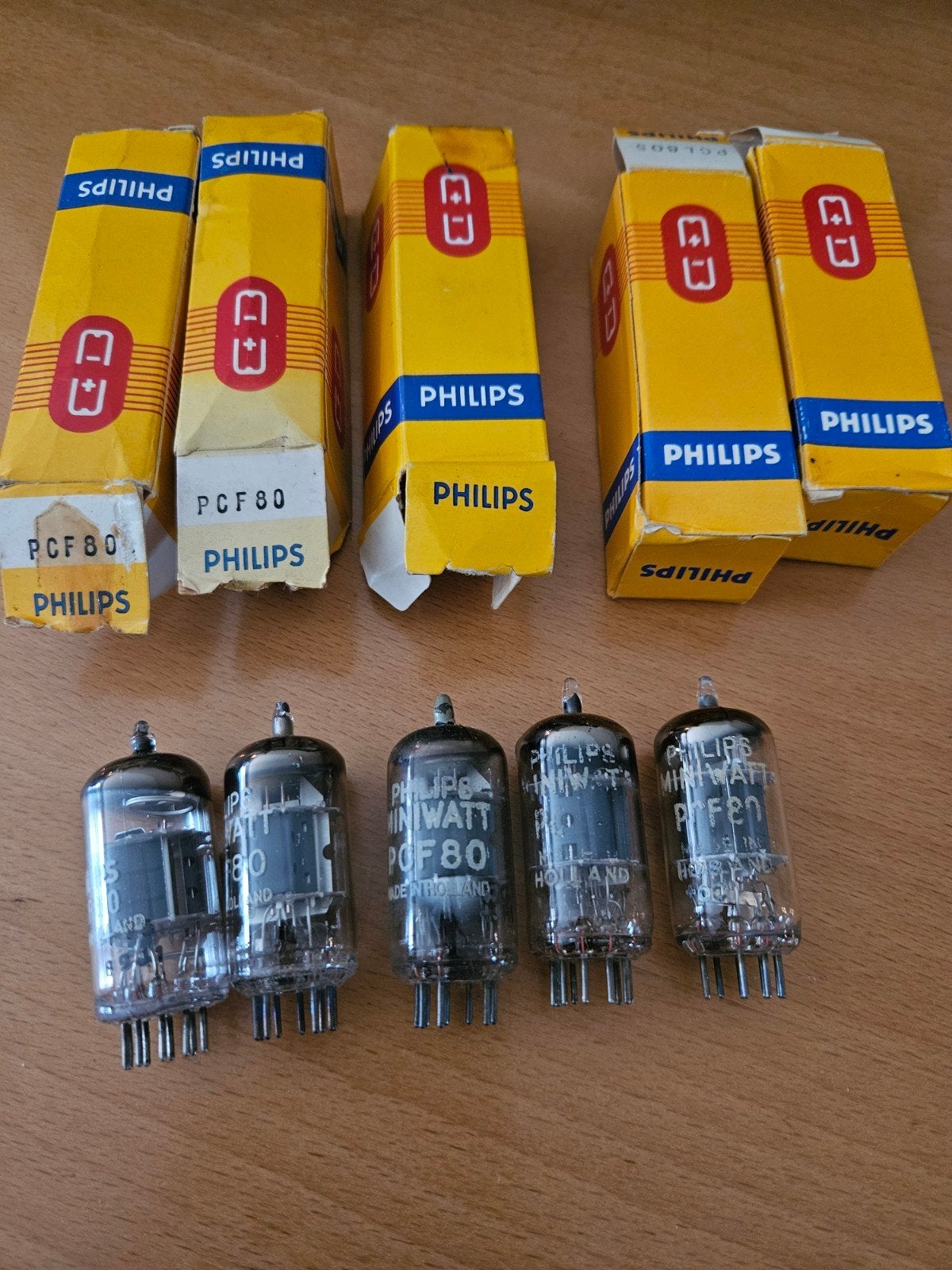 Philips PCF80 Miniwatt buizen (5 stuks) 2 originele doosjes, Ophalen of Verzenden