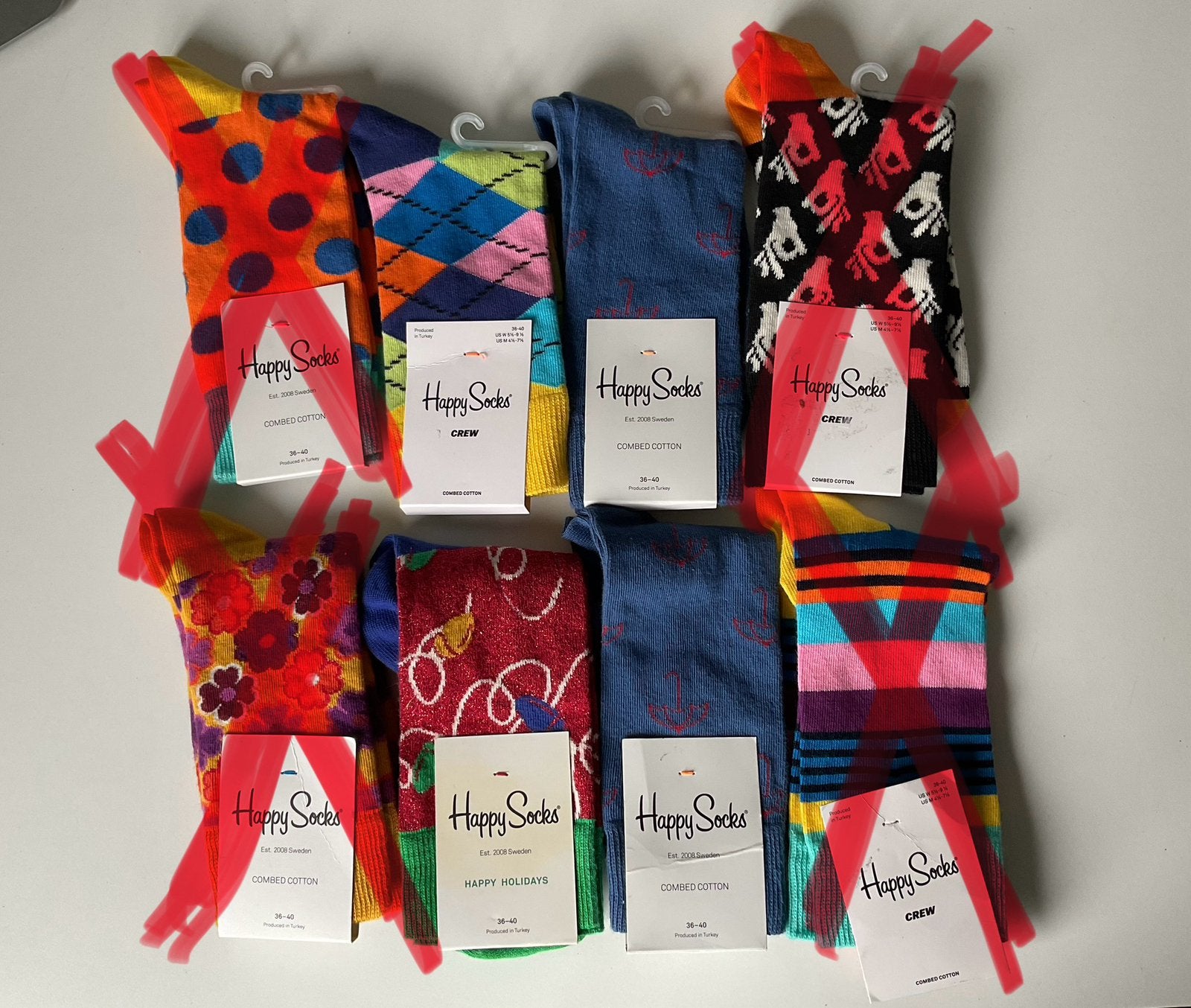 4 paar Happy Socks (36-40) + 4 kinder waaronder Hello Kitty, Sokken en Kniesokken, Overige kleuren, Maat 35 t/m 38, Nieuw