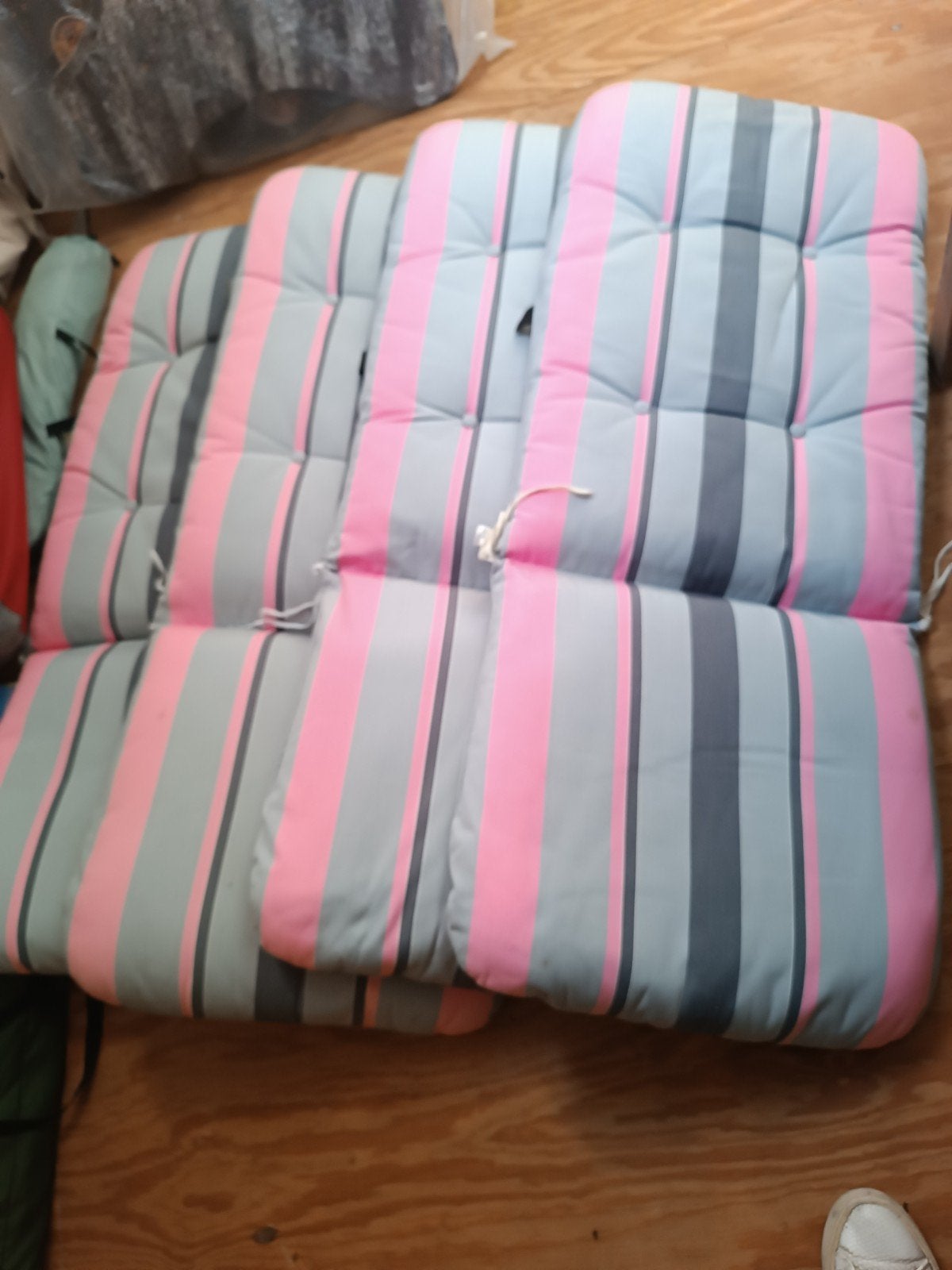 Gestreepte tuinkussens - Roze, grijs en blauw, Ophalen, Gebruikt, Meerkleurig, Tuinkussen