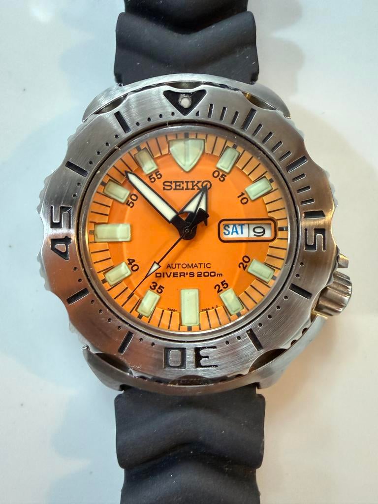 Seiko monster gen 1 oranje, Ophalen of Verzenden, Gebruikt, Zwart, IOS