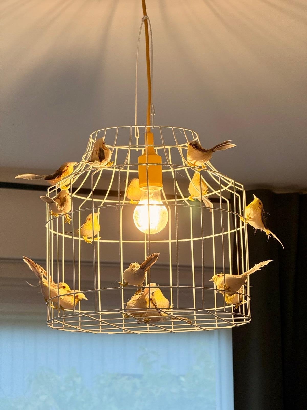 Dutch Dilight hanglamp met vogels – geel/wit, Ophalen of Verzenden, Zo goed als nieuw, Metaal, E27 (groot)