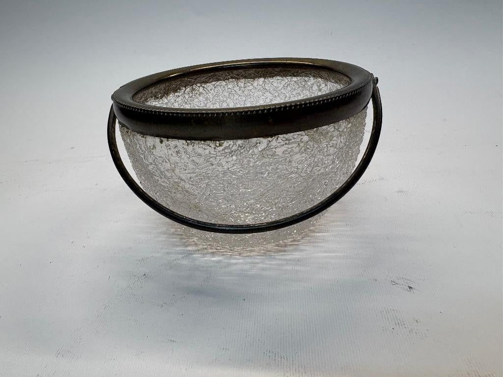 Craquelé Glas / IJsglas Schaal met Verzilverd Hengsel, Ophalen of Verzenden