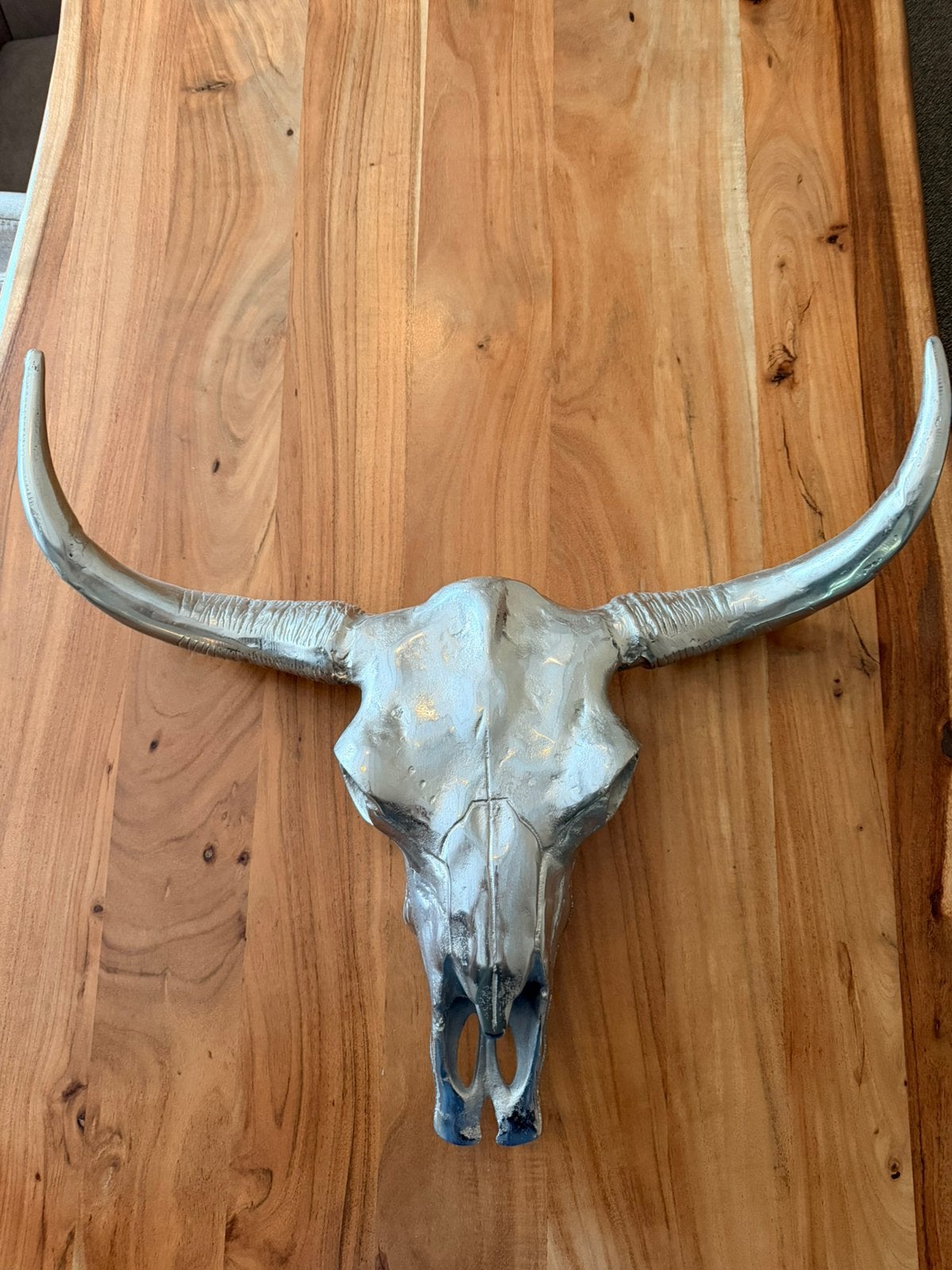 BULL SKULL XXL Aluminium Stieren Schedel, Huis en Inrichting, Metaal, Zilver, Decoratieobject, Ophalen of Verzenden