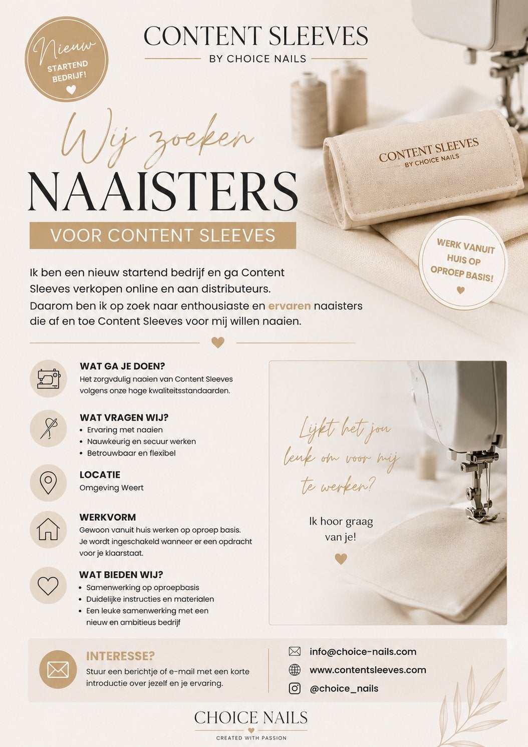 Naaisters gezocht, Ophalen, Nieuw