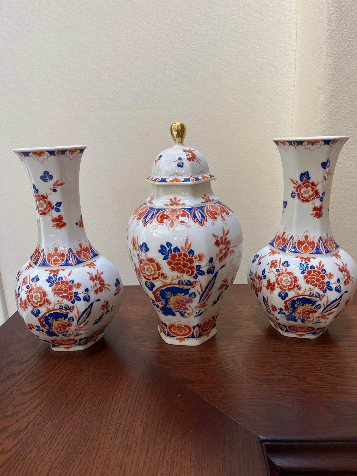 Prachtig Vohrenstrauss Imari porseleinen vazen set, Ophalen
