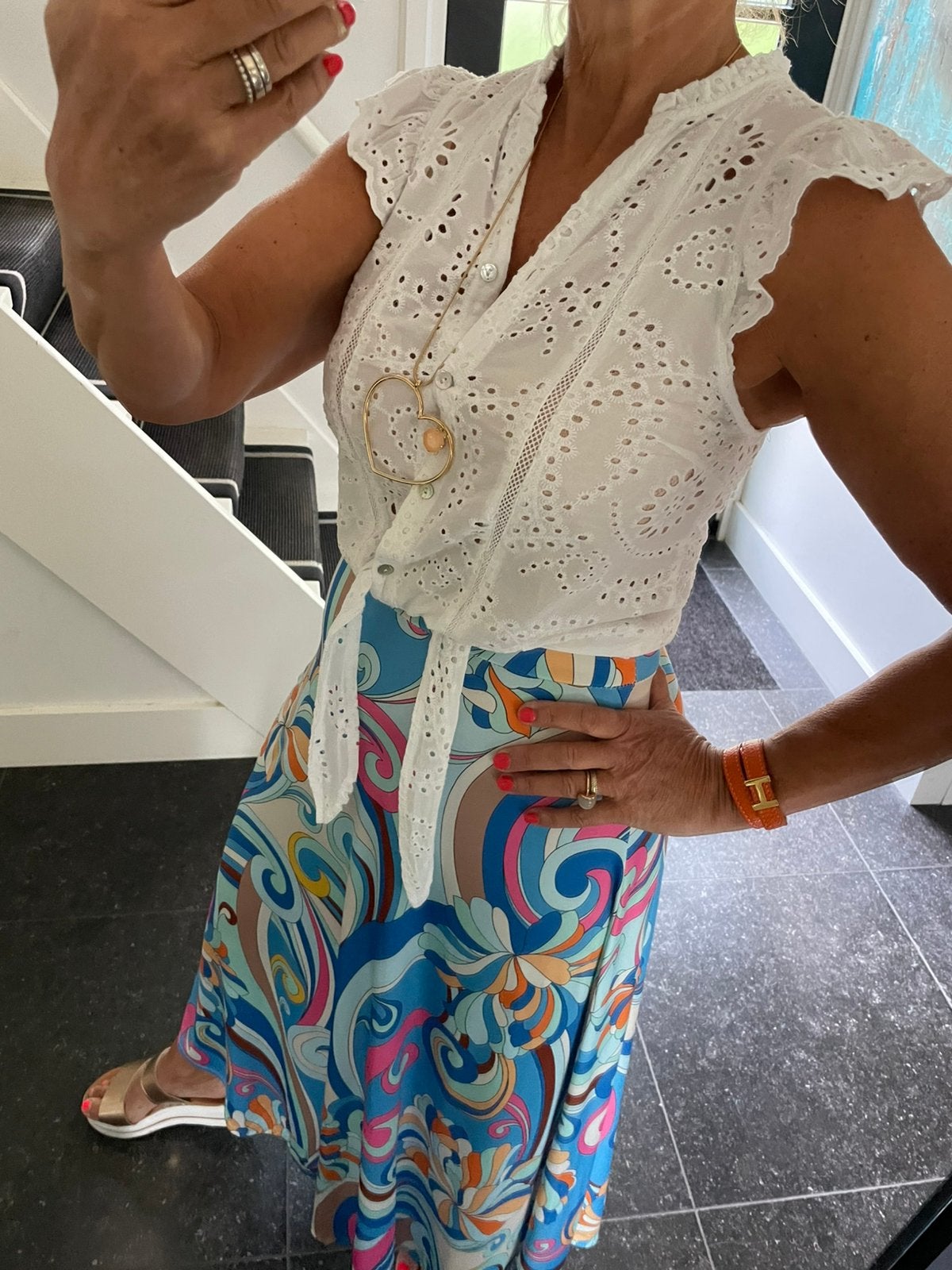 EsQualo, prachtige broderie strikblouse, XS/S, Kleding | Dames, Blouses en Tunieken, Ophalen of Verzenden, Nieuw, Maat 36 (S)