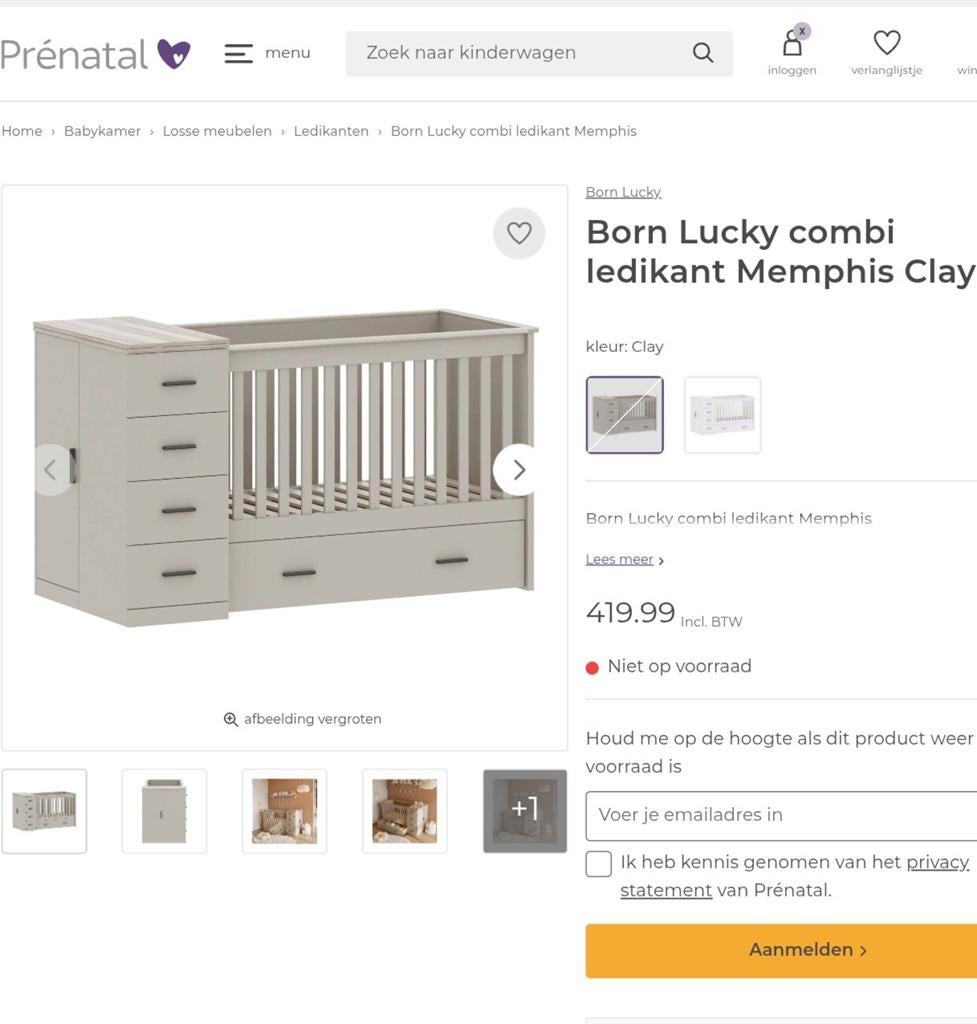 Born Lucky combi ledikant Memphis Clay, Kinderen en Baby's, Ophalen of Verzenden, Zo goed als nieuw, Ledikant