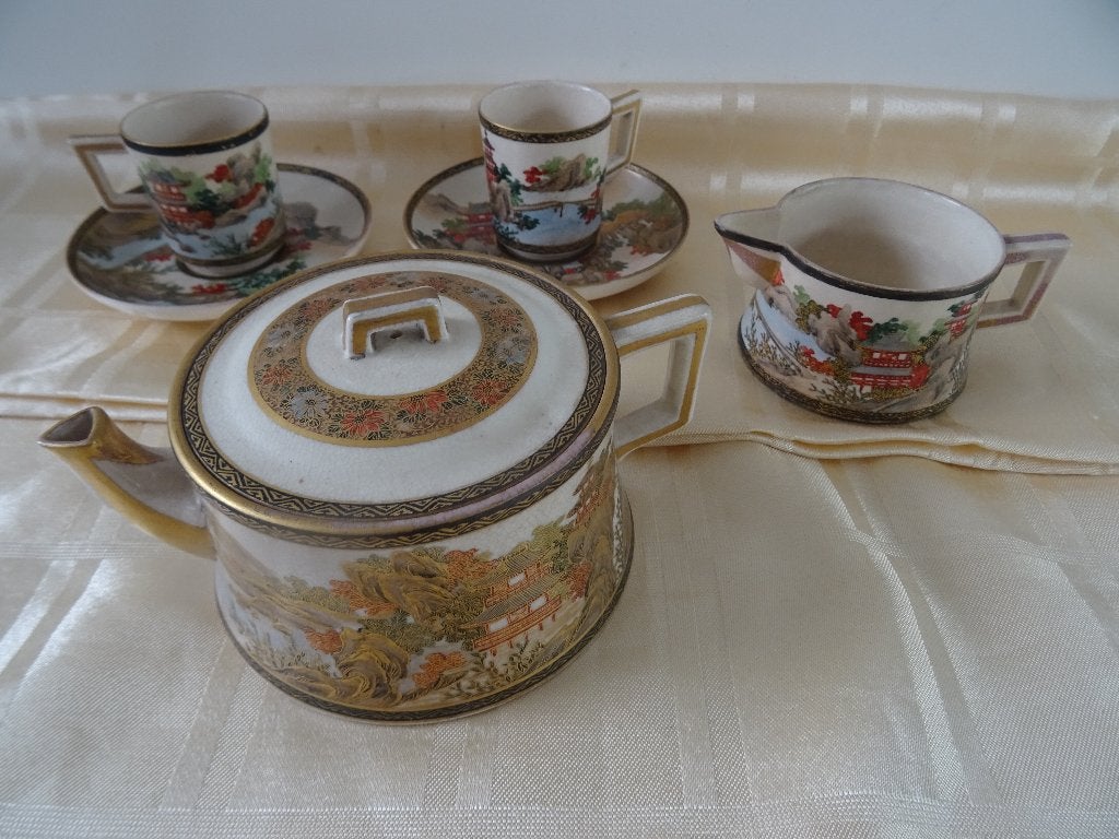 Japan theeservies antiek Satsuma theepot kopjes goud, Ophalen of Verzenden