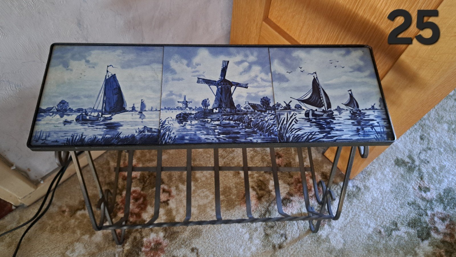 Smeedijzeren bijzettafel met Delfts blauwe tegels, Ophalen of Verzenden