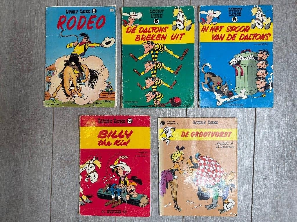 Lucky Luke 5 stuks, Eén stripboek, Ophalen of Verzenden, Gelezen