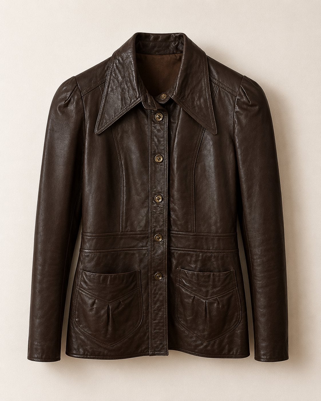 Donkere leren damesjas / vintage leren jack, Ophalen, Zo goed als nieuw