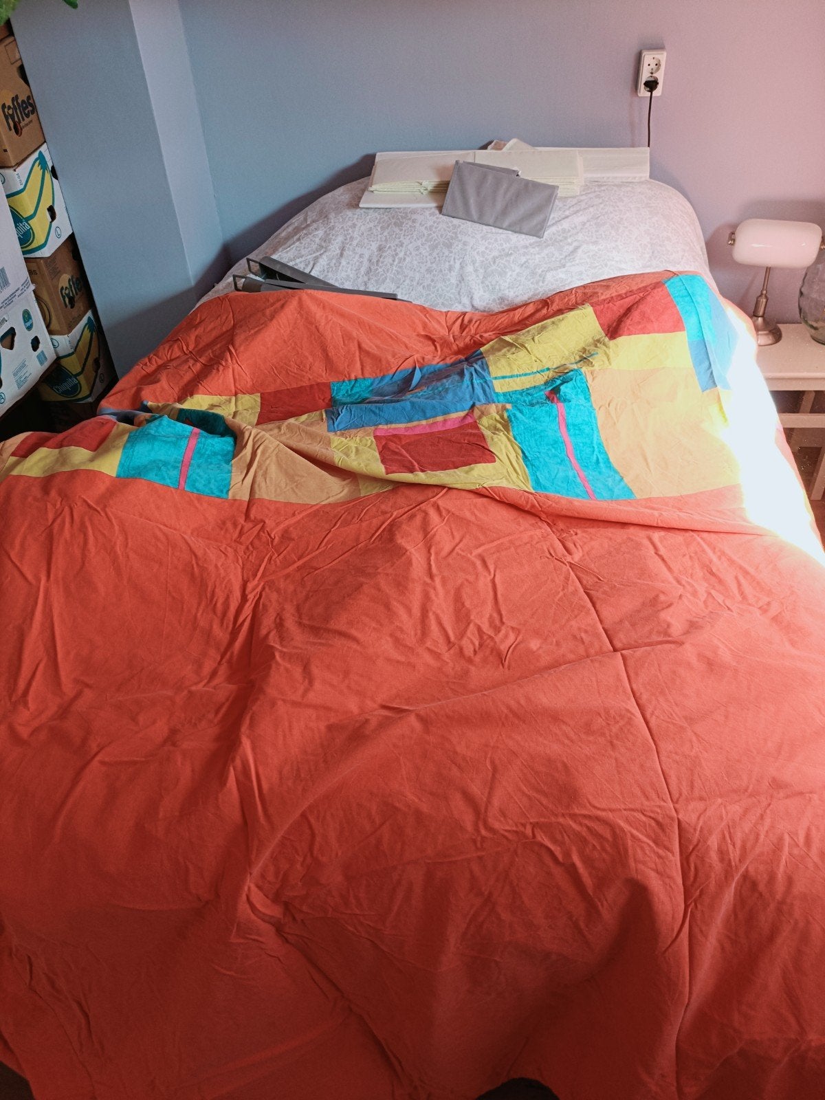 Tweepersoons dekbedovertrekset 200x200 met oranje hoeslaken, Huis en Inrichting, Gebruikt, Beddengoedset, Tweepersoons, Oranje