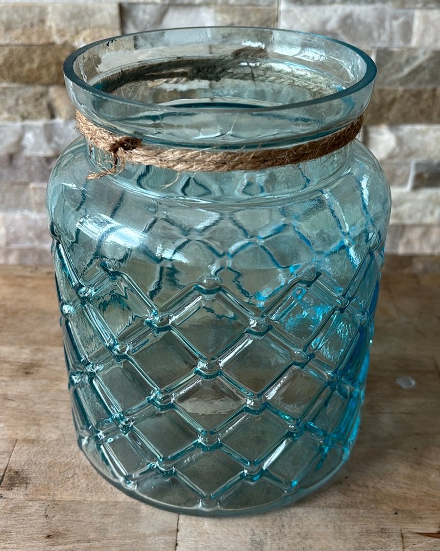 Windlicht blauw glas, Windlicht, Blauw, Ophalen of Verzenden, 18 cm