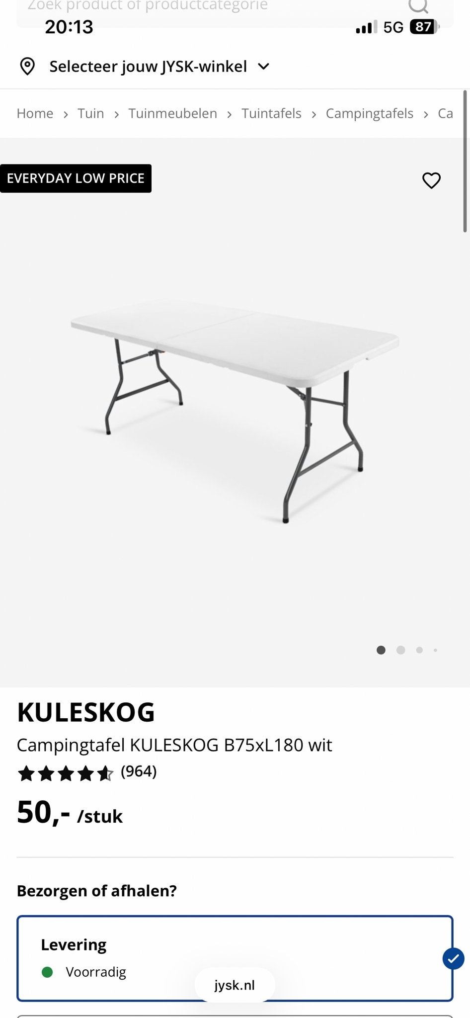 Nieuwe KULESKOG Campingtafel B75xL180 wit - Ideaal voor fees, Caravans en Kamperen, Kampeermeubelen, Ophalen, Nieuw, Campingtafel