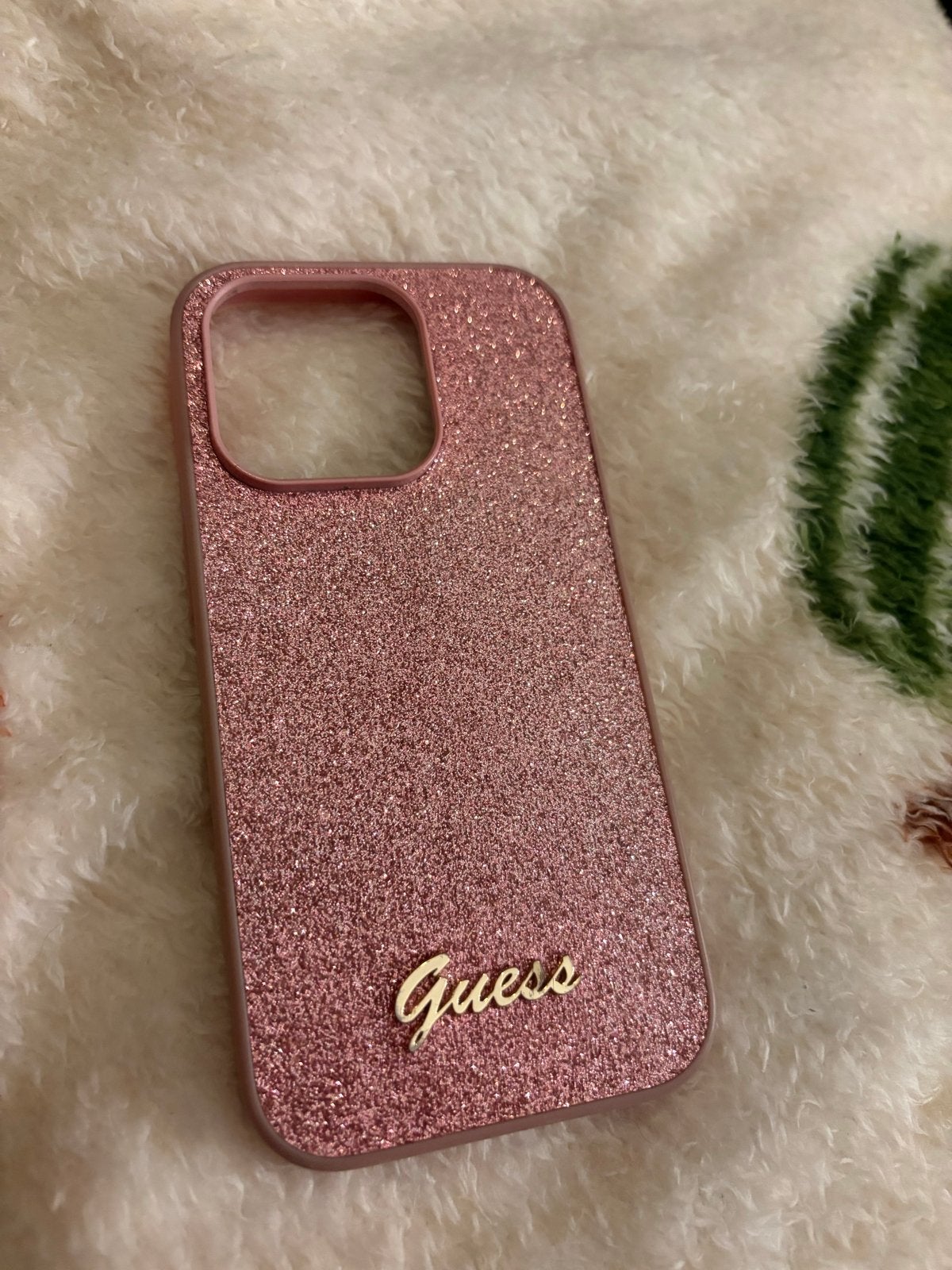 Guess Telefoonhoesje voor iPhone 14 Pro - Roze Glitter, Krasbestendig, IPhone 14 Pro, Hoesje of Tasje, Ophalen of Verzenden