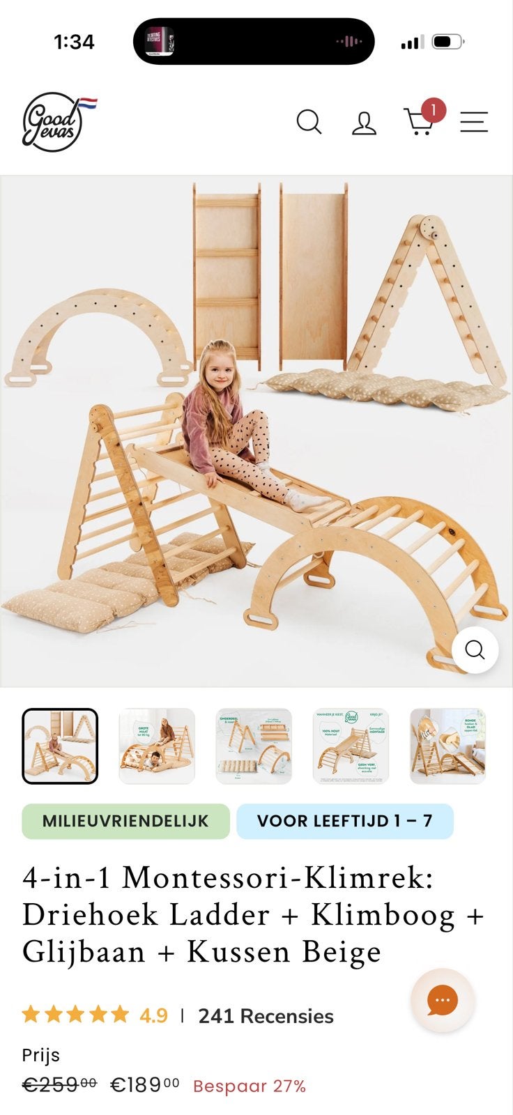 4-in-1 Montessori Klimrek met Kussen, Ophalen, Zo goed als nieuw, Glijbaan