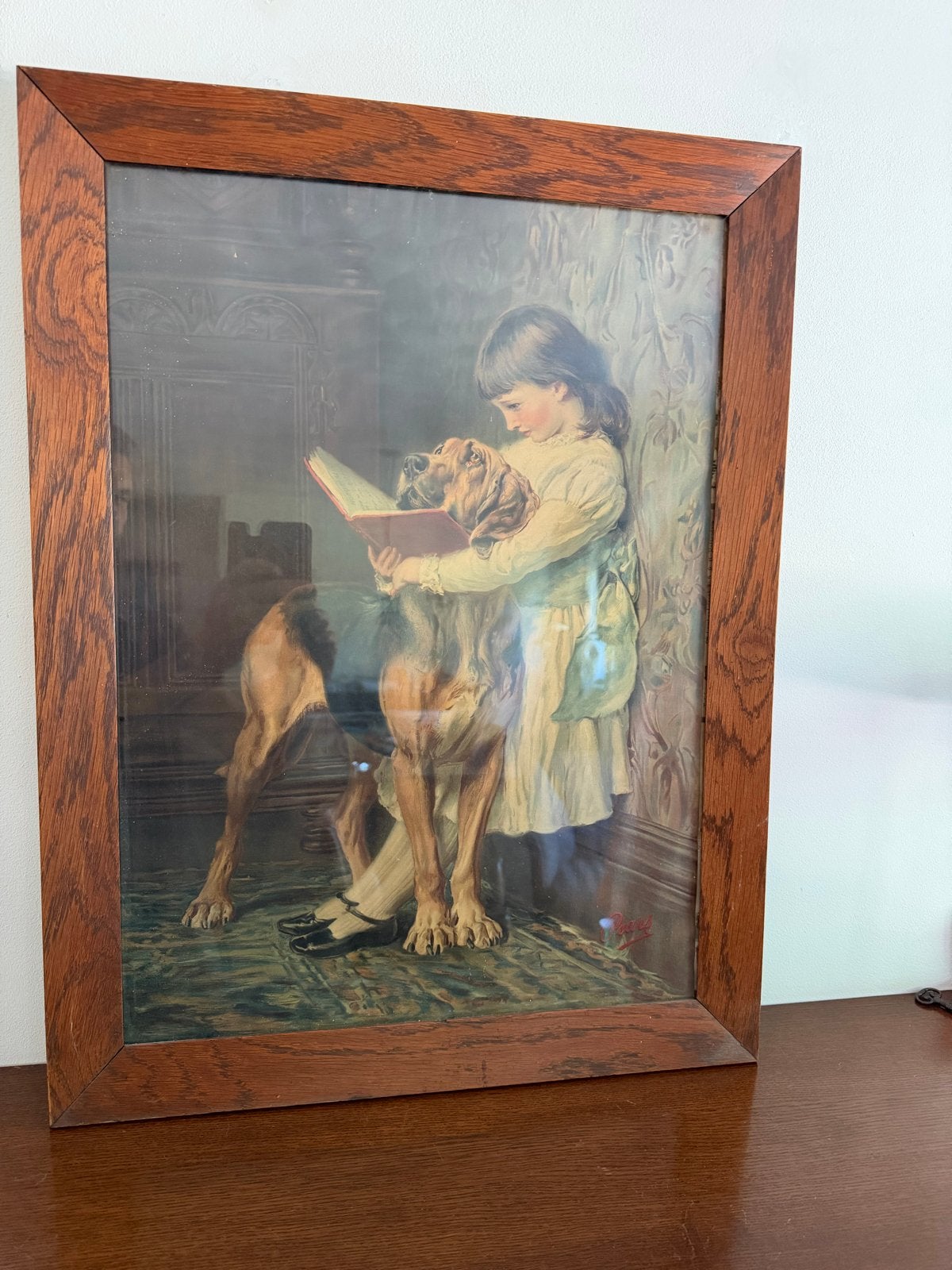 Mooi schilderij met eiken lijst en glasplaat, Ophalen, 50 – 75, Gebruikt, Print