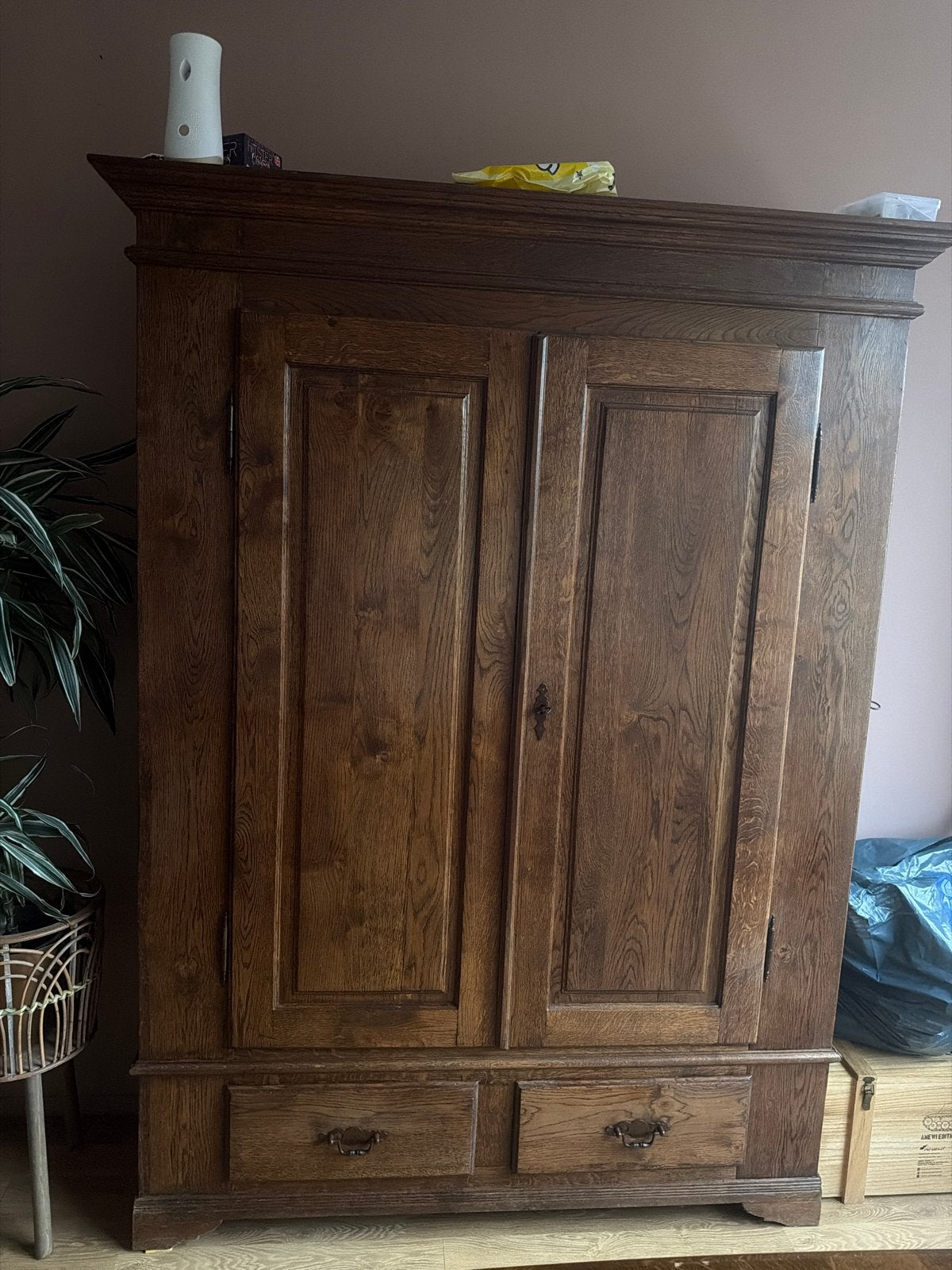 Antieke houten kledingkast met lades, Antiek en Kunst, Ophalen
