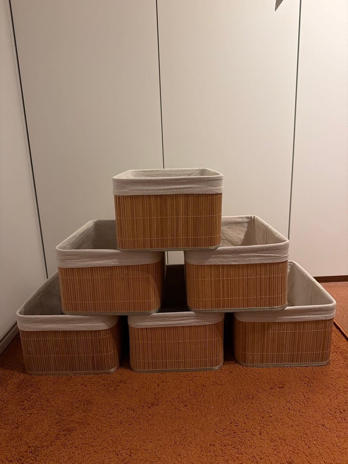 Bamboe opbergmanden met afwasbare stof - Zo goed als nieuw, Ophalen, Zo goed als nieuw, Beige, Natuurlijk materiaal