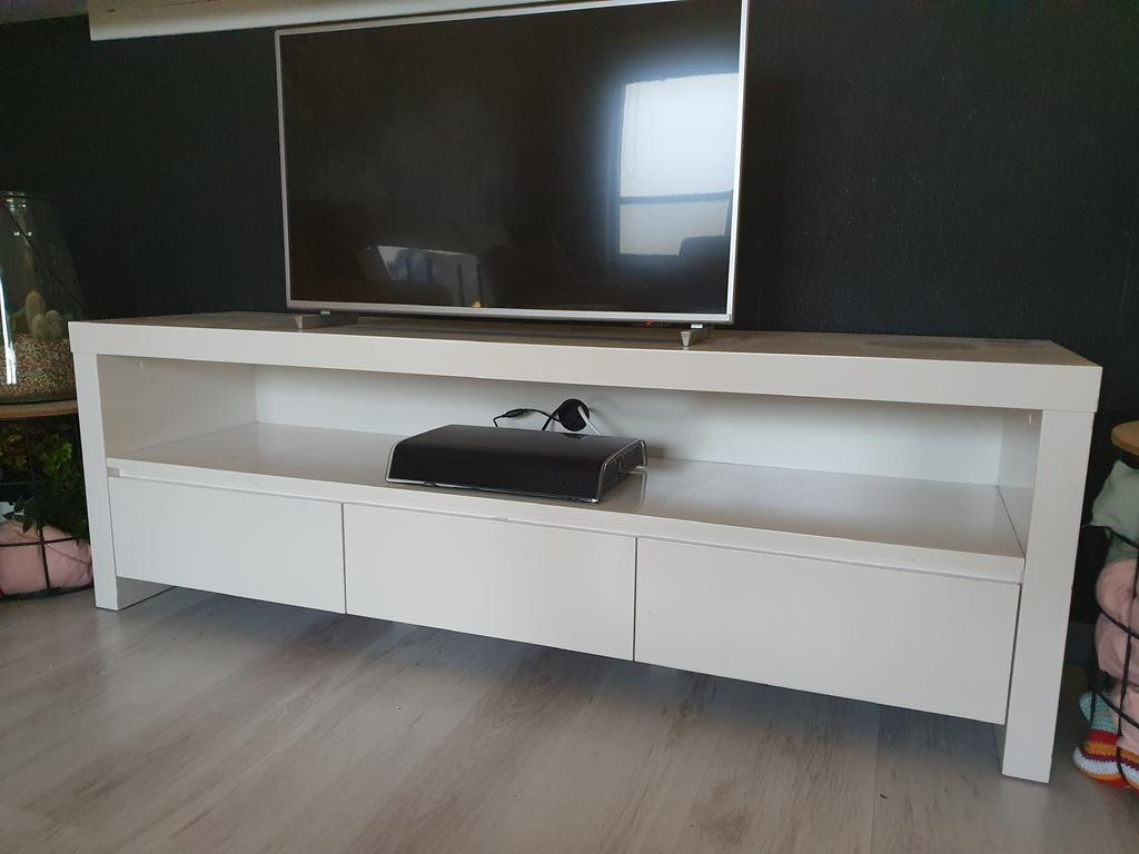 Tv meubel wit hoogglans met lades, Huis en Inrichting, Kasten | Televisiemeubels, Ophalen, Wit hoogglans, 150 tot 200 cm, Zo goed als nieuw