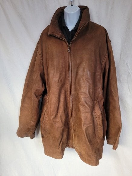 Stoere bruine leren jas mt 54 merk Tenson, Maat 52/54 (L), Bruin, ., Ophalen of Verzenden