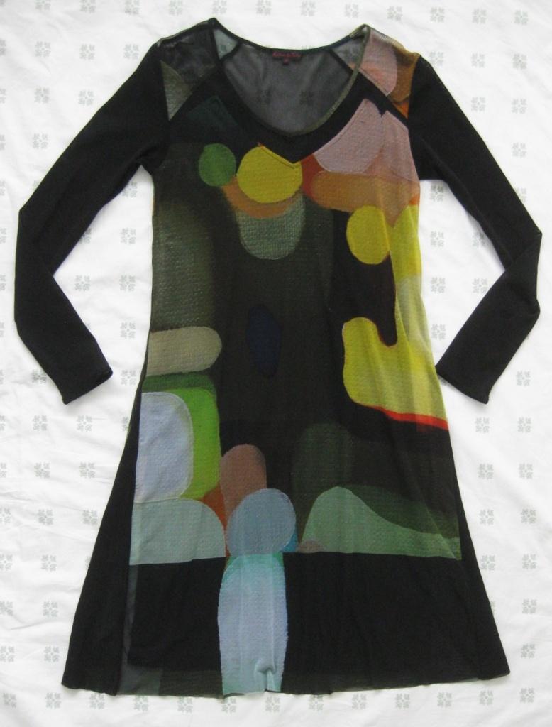 Aventures des Toiles jurk, zwart met groen blauw geel, 38, Kleding | Dames, Jurken, Maat 38/40 (M), Zwart, Avntures des toiles