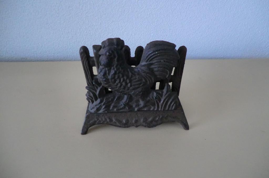 antieke gietijzeren deurstopper - van een kip / haan met hek, Antiek en Kunst, Ophalen of Verzenden