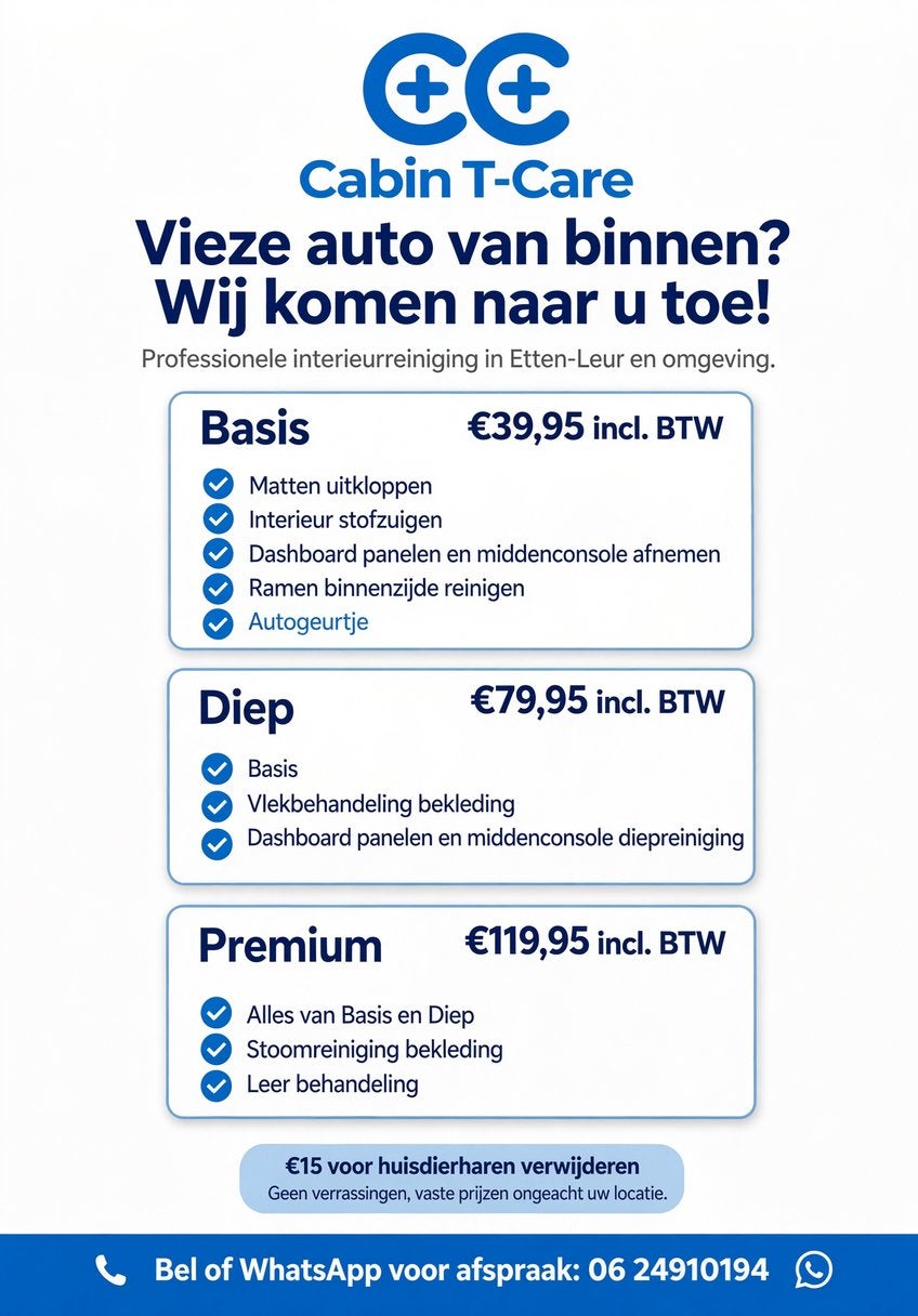 Schoonmaak auto interieur, Komt aan huis