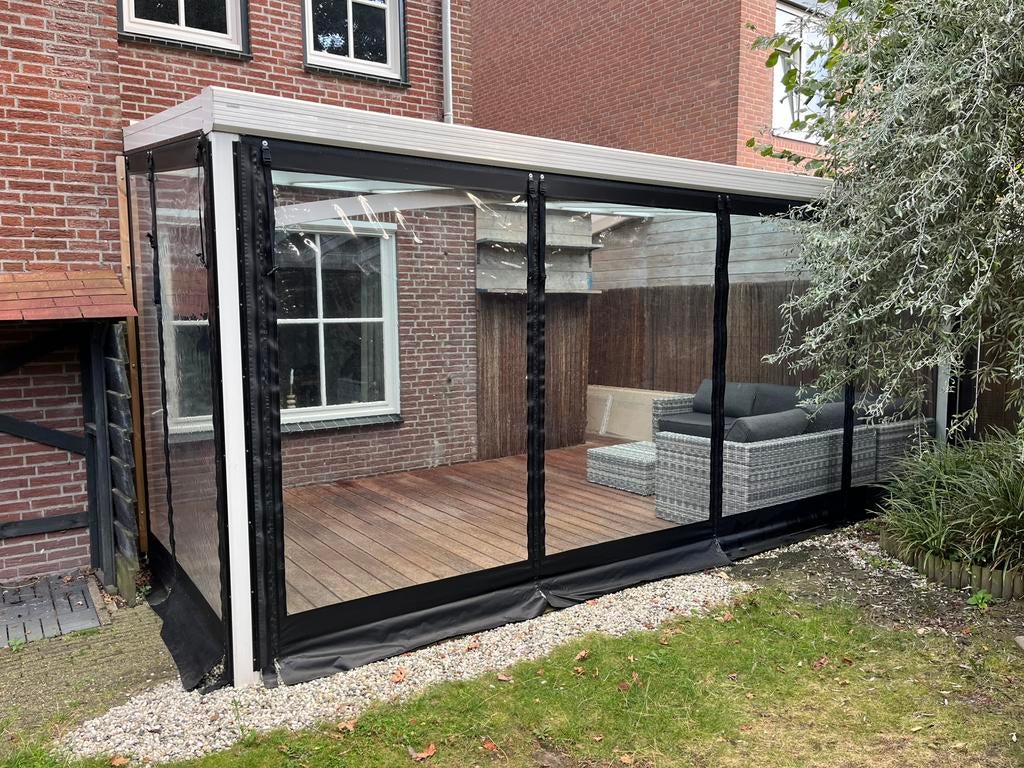 Veranda met glazen dak (6m x 3.5m) inclusief zeilen, Tuin en Terras, Overkappingen, Ophalen, Gebruikt, Veranda