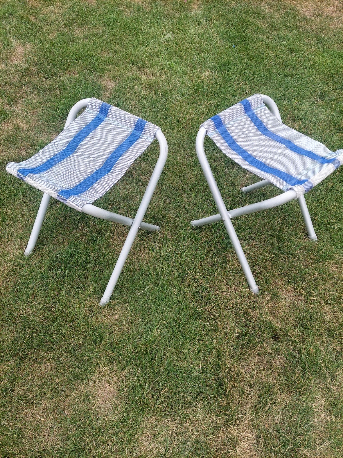 2x Opvouwbare Campingkrukjes - Blauw/Wit Gestreept, Ophalen, Gebruikt, Campingstoel