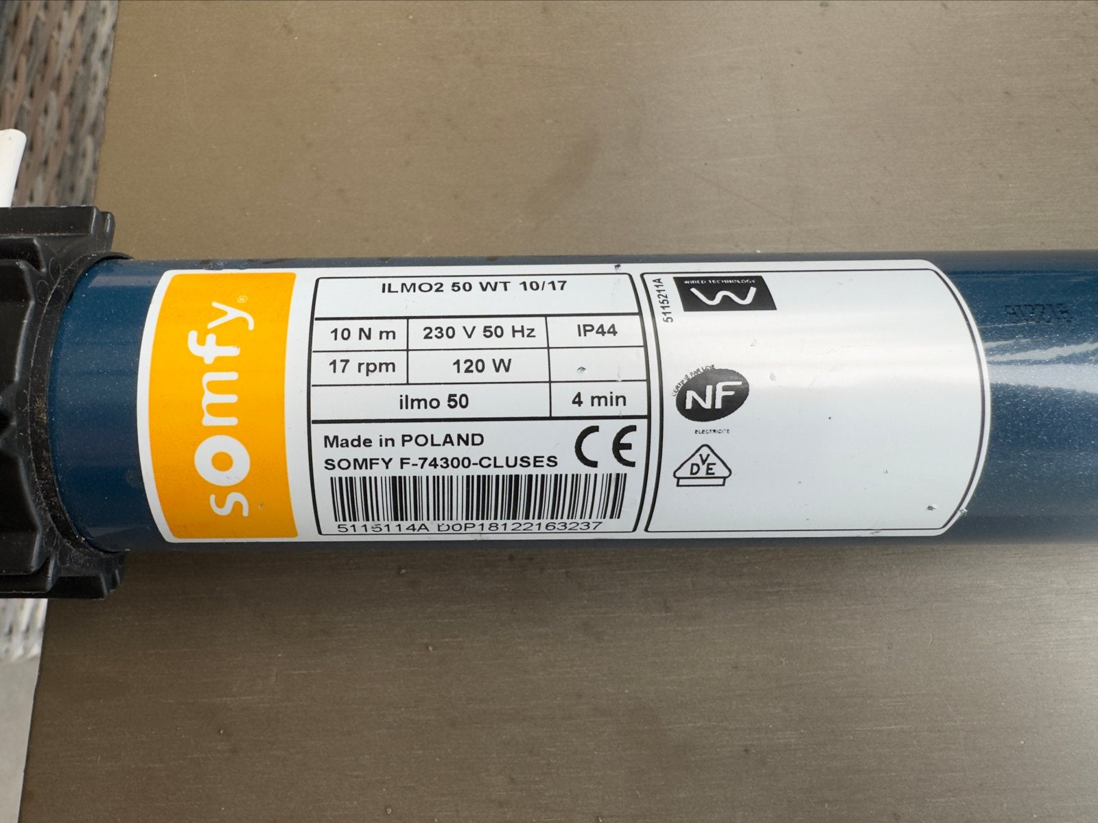 Somfy ILMO2 50 WT 10/17 buismotor voor rolluik/zonwering, Ophalen, Overige kleuren, Zo goed als nieuw, Minder dan 100 cm