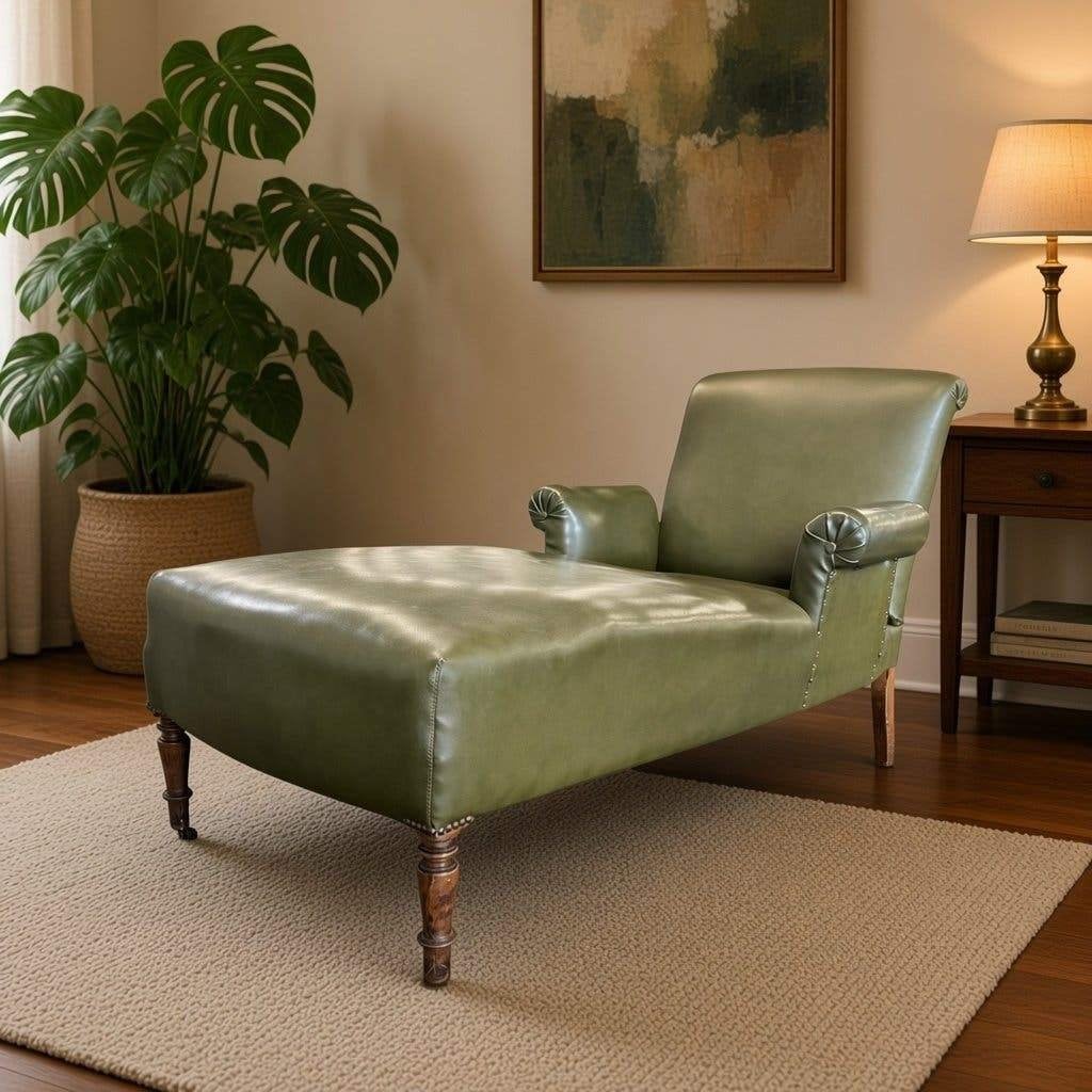 Vintage skai groene chaise longue / zetel / lounge stoel, Ophalen