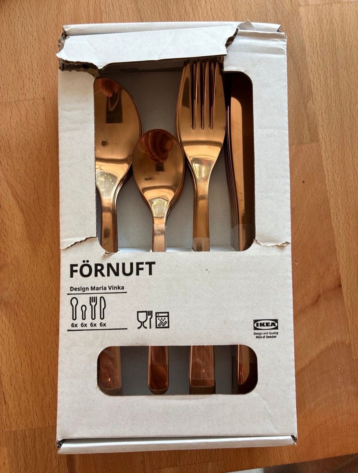 IKEA FÖRNUFT Bestekset Koperkleurig - 24-delig, Overige materialen, Bestekset, Overige typen, Ophalen of Verzenden