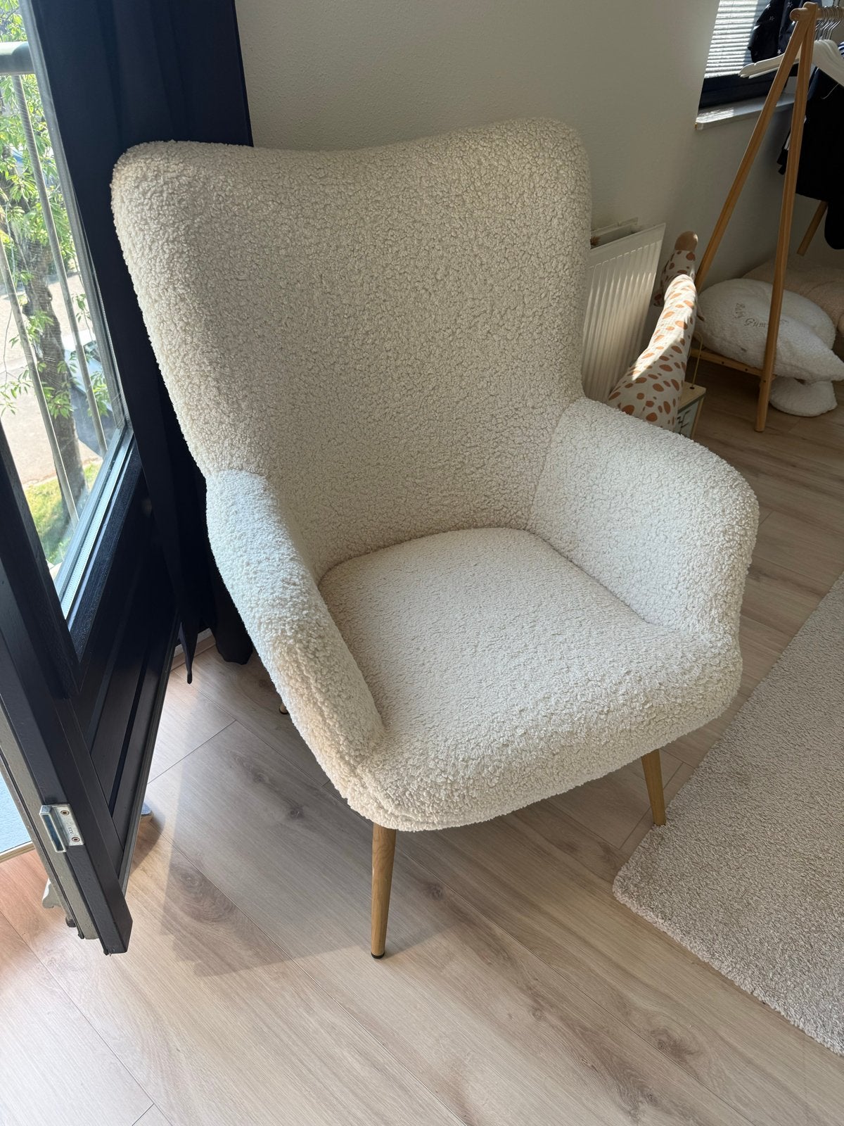 Fauteuil in teddy stof - Crème, Huis en Inrichting, Stoelen, Ophalen, Overige kleuren, Zo goed als nieuw, Eén