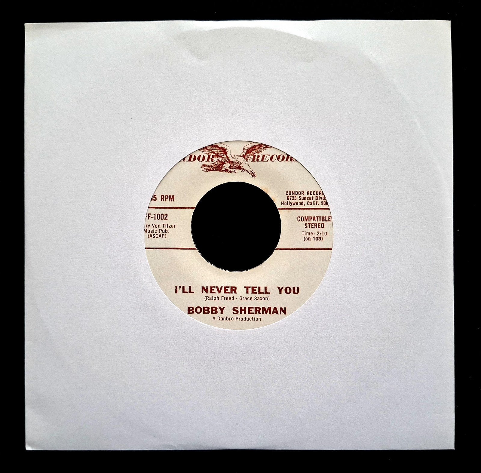 7"/SINGLE  BOBBY SHERMAN - I'll Never Tell You, Ophalen of Verzenden, Gebruikt, Pop