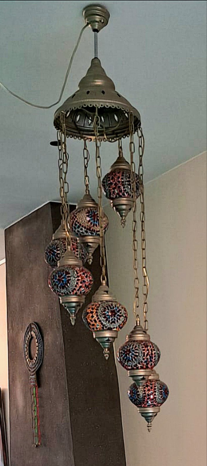 Prachtige Turkse hanglamp met 7 bollen, Ophalen, Gebruikt, Turks, Oosters, Mozaïek, Glas