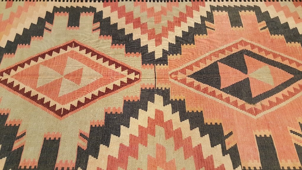 Antiek kazak kelim 404x 135/Perzisch tapijt/Vloerkleed/Loper, 100 tot 150 cm, Blauw, Www.simatapijten.nl, Ophalen of Verzenden